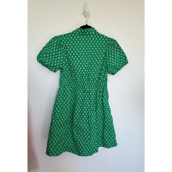 J Crew Green Floral Collared Short Sleeve Tie Waist Mini Dress - 4 - Picture 4 of 5